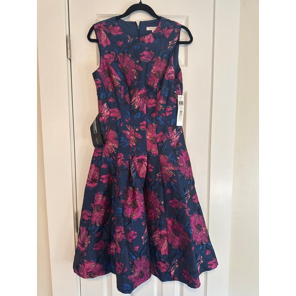 NWT Kay Unger Floral Fit & Flare Midi Event Dress Size 6 Navy Pink
